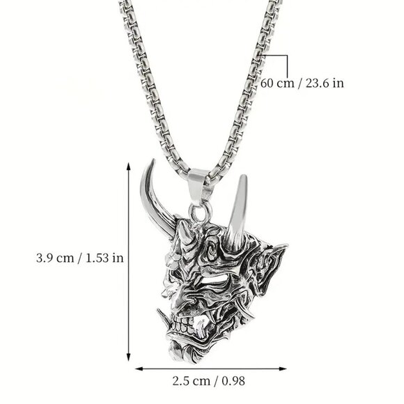 Necklace Demon Devil Mask Pendant Stainless Heavy Chain Goth Punk Edgy Rock - Picture 6 of 6